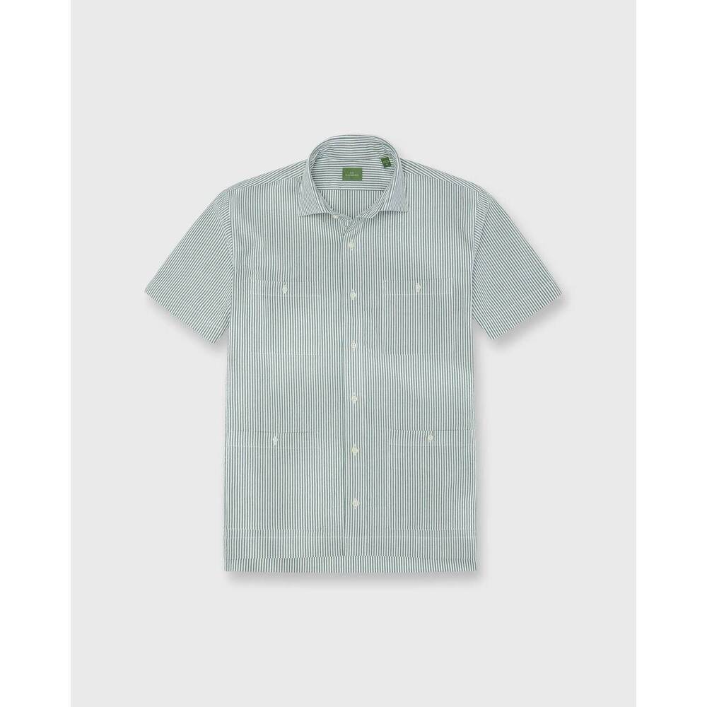 NEW SID MASHBURN men's marquez shirt in green/white seersucker